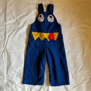 Blue Monster Face Overalls with Yellow and Red Accents for Toddler
